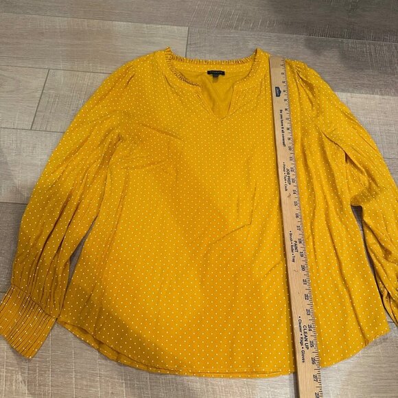 TALBOTS YELLOW POLKA DOT BLOUSE WOMENS LARGE - Picture 4 of 8